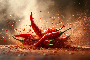 Red chili exploding, hot and spicy