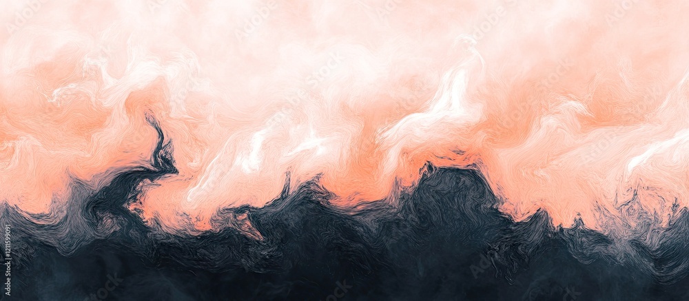 Leinwandbilder Abstract swirling clouds in soft peach and deep navy hues, with a seamless blend of colors creating a tranquil and dreamy atmosphere.