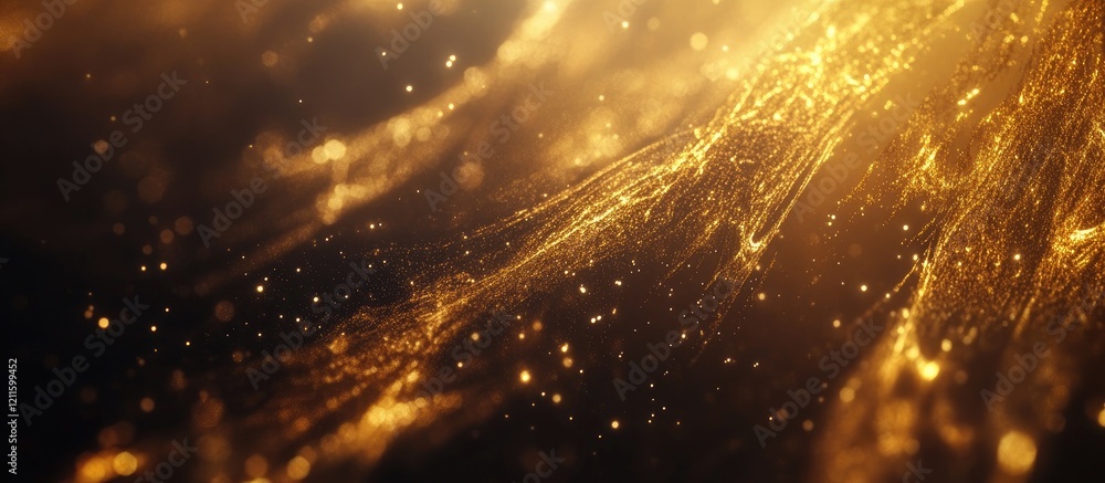 Poster Abstract golden and black bokeh background with shimmering twinkling lights, featuring gold highlights throughout, creating a captivating visual depth.