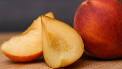 Nectarine fruit cut into juicy pieces close-up