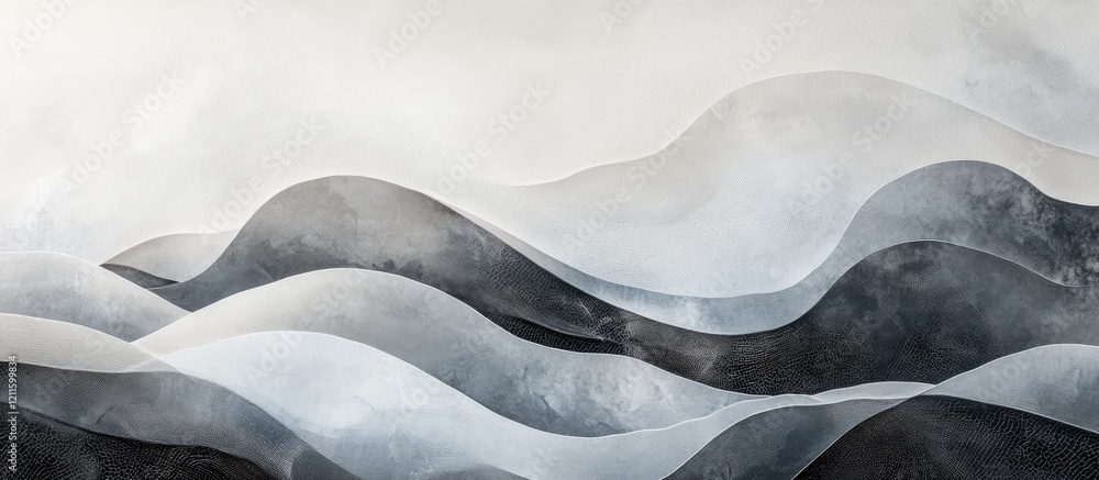 Poster Refined abstract texture featuring soft gray and black wavy lines against a light background creating an elegant high-end artistic atmosphere