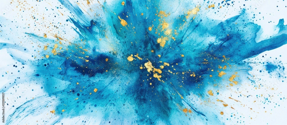 Leinwandbilder blue and gold abstract watercolor splash with vibrant shades of turquoise and hints of gold flecks a