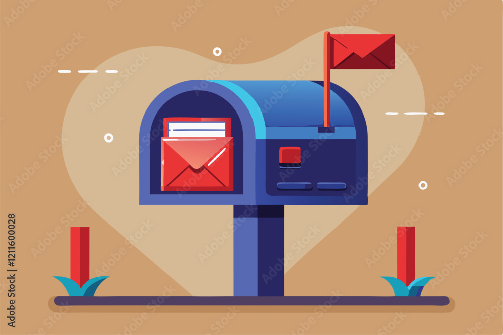 Poster a creatively styled mailbox stands prominently with colorful envelopes and a cheerful flag in a play