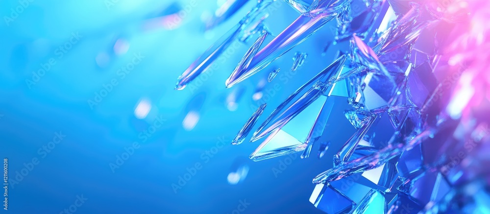 Poster dynamic blue abstract background with irregular hexagonal shapes in shades of blue and violet blendi