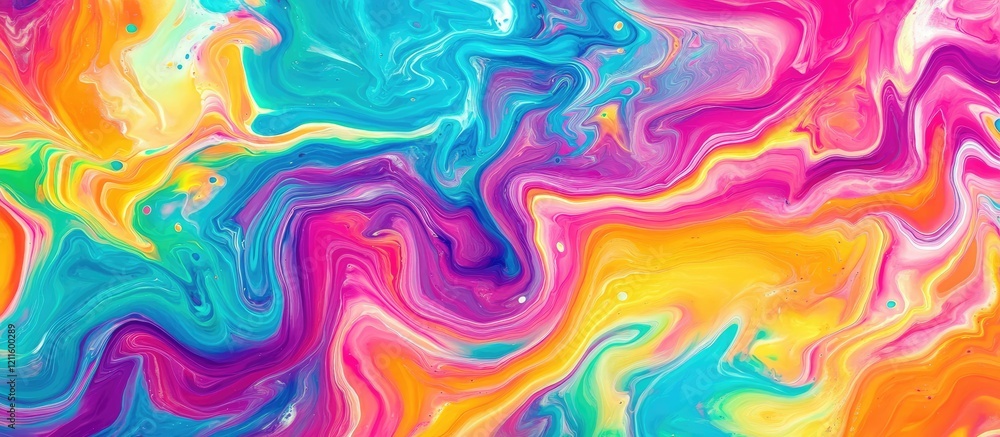 Poster vibrant abstract swirl of blue, pink, orange, and purple colors blending in fluid motion creating a 