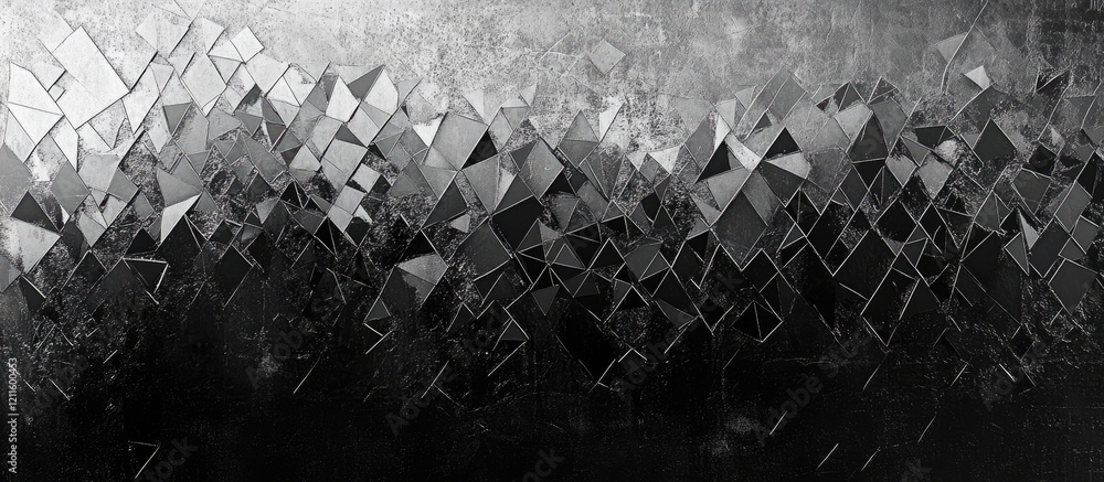 Poster abstract grayscale image featuring a dark gray gradient with an intricate rhombus design and triangu
