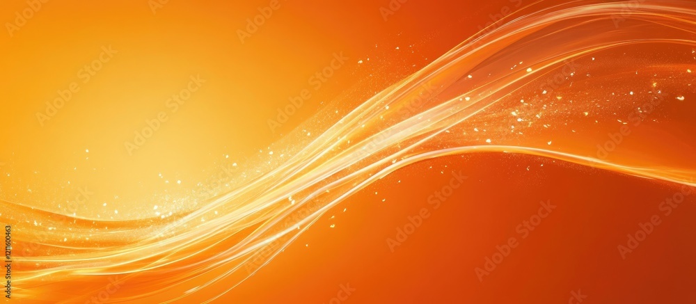 Poster vibrant orange abstract wave background with soft curves and subtle sparkles creating a warm and dyn