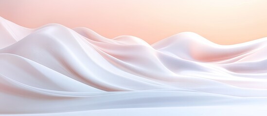 Abstract minimalistic 3D landscape with soft pastel colors featuring smooth white sand-like waves in various heights against a gentle gradient background