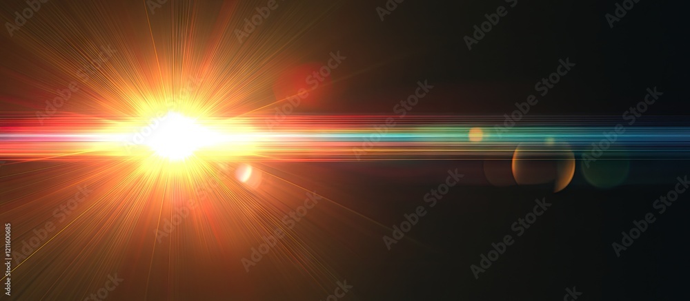 Aufkleber vibrant lens flare burst in warm yellows and reds on a dark background with dynamic light streaks an