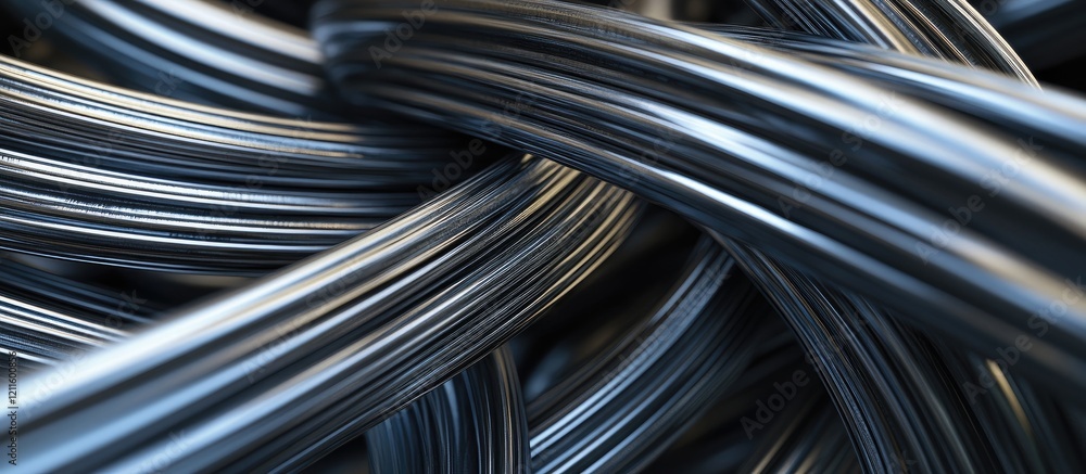 Poster dynamic steel curved lines intertwine in shades of silver and gray, creating an intricate and modern