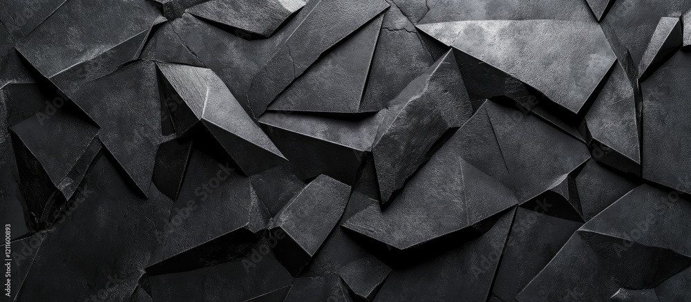 Poster abstract textured background showcasing interlocking black magnesium shapes with varied angles and s