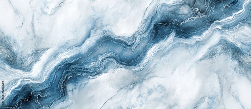 Poster elegant abstract marbling texture featuring deep blue and soft white hues in flowing patterns across