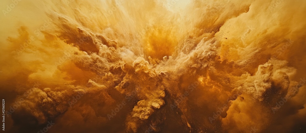 Fototapete explosive golden cloud formations against a dramatic orange background creating a dynamic and intens