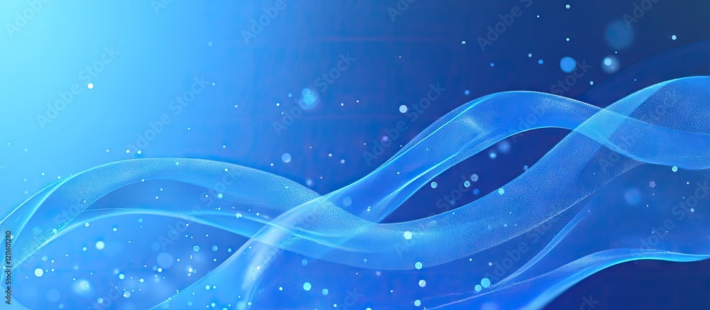 Poster blue wavy abstract background with soft curves and light particles, ideal for festive social media p