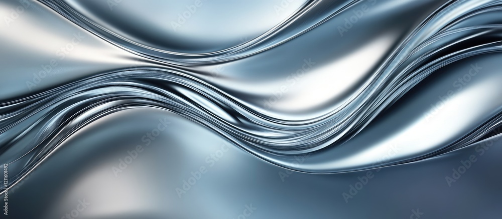 Poster captivating abstract background of metallic ocean waves in shades of blue and grey with flowing curv
