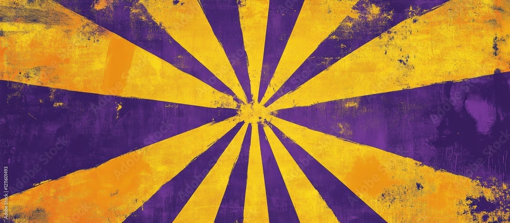 Aufkleber Vibrant abstract design with deep purple and bright yellow rays radiating from the center creating a striking visual impact with dynamic colors