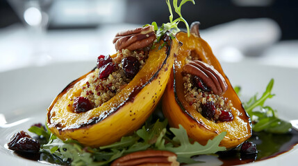 Roasted Acorn Squash Stuffed with Cranberry Quinoa and Pecans