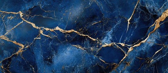 Elegant blue marble texture with striking gold veins creating a luxurious and sophisticated design featuring deep blue and rich gold tones.