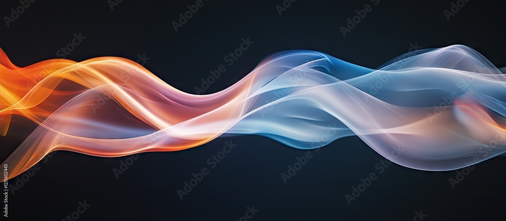 Poster vibrant smoke swirls in orange and blue flow gracefully across a dark background creating an enchant