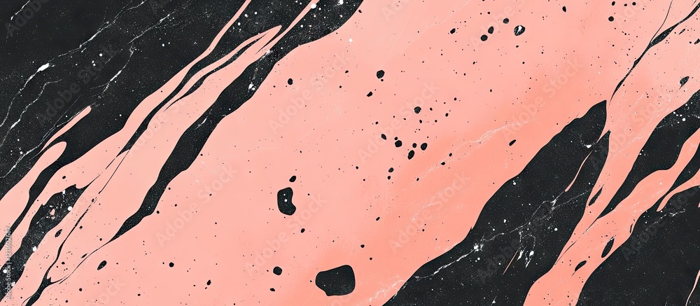 Fototapete abstract pink and black marble texture with fluid paint patterns featuring bold brush strokes and sc