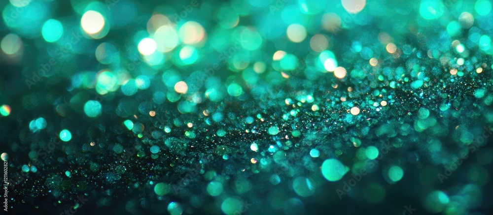 Leinwandbilder vibrant green bokeh with soft blurred sparkle in gradient shades of teal and emerald, creating a dre