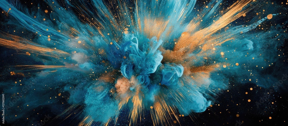 Leinwandbilder vibrant explosion of blue and orange hues on a black background with dynamic splashes and bursts cre