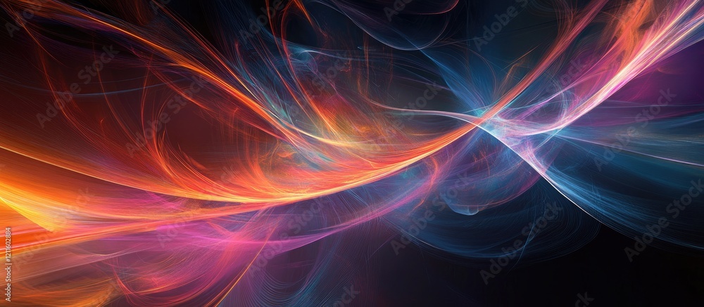 Aufkleber abstract swirling lines in orange, blue, and purple create a dynamic composition over a dark backgro
