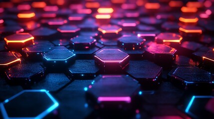 Obraz premium A dark background with colorful hexagons and light