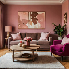 Fototapeta premium Pink Living Room with Couch