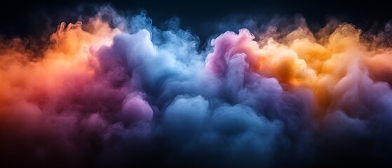 Colorful smoke clouds on black background.