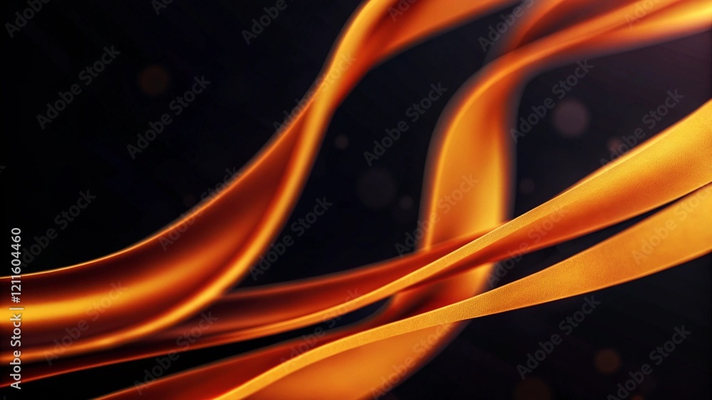 Poster flowing abstract orange waves with illuminated curves against a dark background, creating a sense of