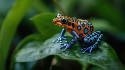 Fototapeta premium Exploring the rich biodiversity of the Amazon rainforest, vibrant poison dart frogs thrive in the undergrowth. 