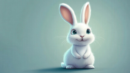 Fototapeta premium Cute White Bunny on Teal Background