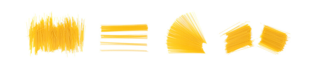 Raw spaghetti isolated, dry spagetti, long wheat noodles, uncooked italian macaroni bundle