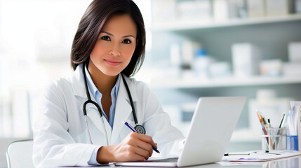 Asian Woman Doctor Working in Modern Clinical Office
