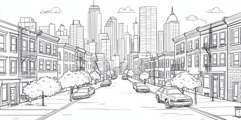 City Street Scene with Skyscrapers and Cars