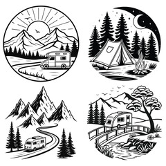 caravan trailer Vector illustration, camping camper Clipart Desig