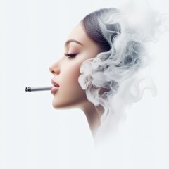 Obraz premium Smoking woman portrait studio digital art minimalistic profile view abstract concept