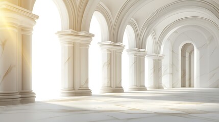 Elegant White Marble Colonnade Hallway Architecture