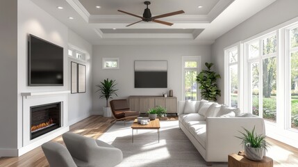 A contemporary living room in a luxury home, featuring sleek furniture, minimalist decor, and a sophisticated atmosphere that highlights modern design.