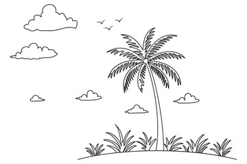 Palm tree continous  simple line drawing black and white