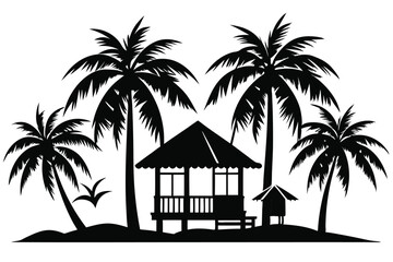 Obraz premium Summer Beach Cabana Silhouette Vector