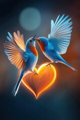 Obraz premium Romantic Birds Against Heart Background