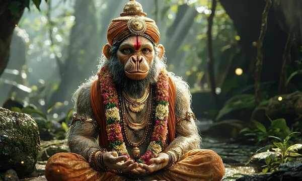 Monkey God meditating jungle serenity spiritual peace