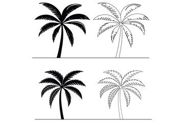 Palm tree continous  simple line drawing black and white