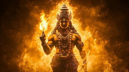Fiery Agni Lord Vishnu Embracing Divine Flames.