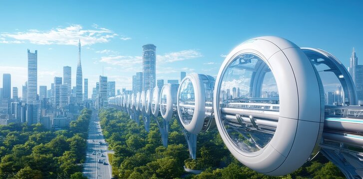 Futuristic clean energy hyperloop system showcasing advanced technology and sustainable transportation solutions.