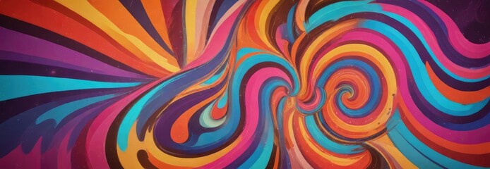 Funky swirls and vibrant colors in groovy retro design, colorful, trippy, background