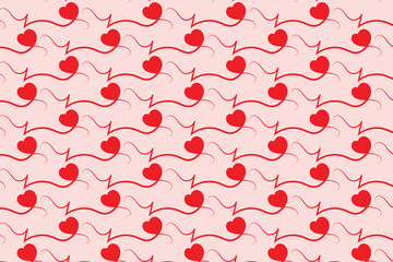 Hearts Swirling seamless pattern, red heart scroll repeating wrapping paper, valentines Day Elegant seamless background, abstract curly love swirls texture