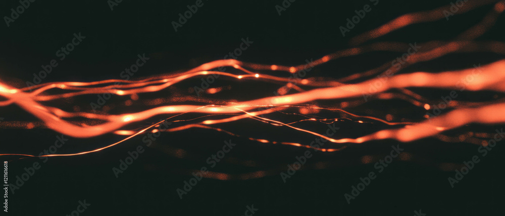 Poster glowing wires extend into darkness, showcasing energy and speed in an abstract display